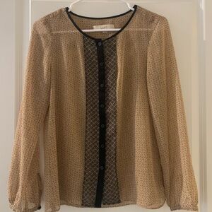 LOFT Women's Burnt Orange and Navy Button-Down Top, small